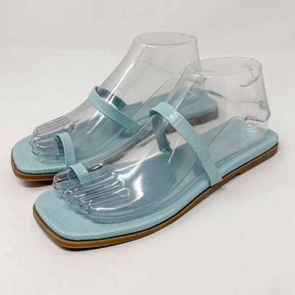 NEW 14th & Union Cece Blue Chill Croco Flat Slide Toe Thong Sandals, NEW Size 7 - Picture 4 of 14